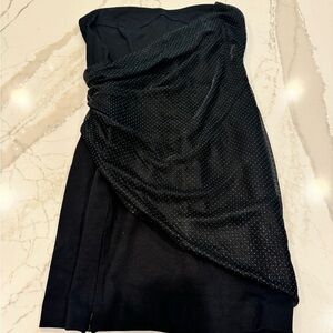 Strapless black mini dress